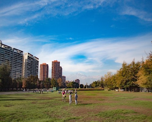 Calm walk through a Chilean city park in the afternoon